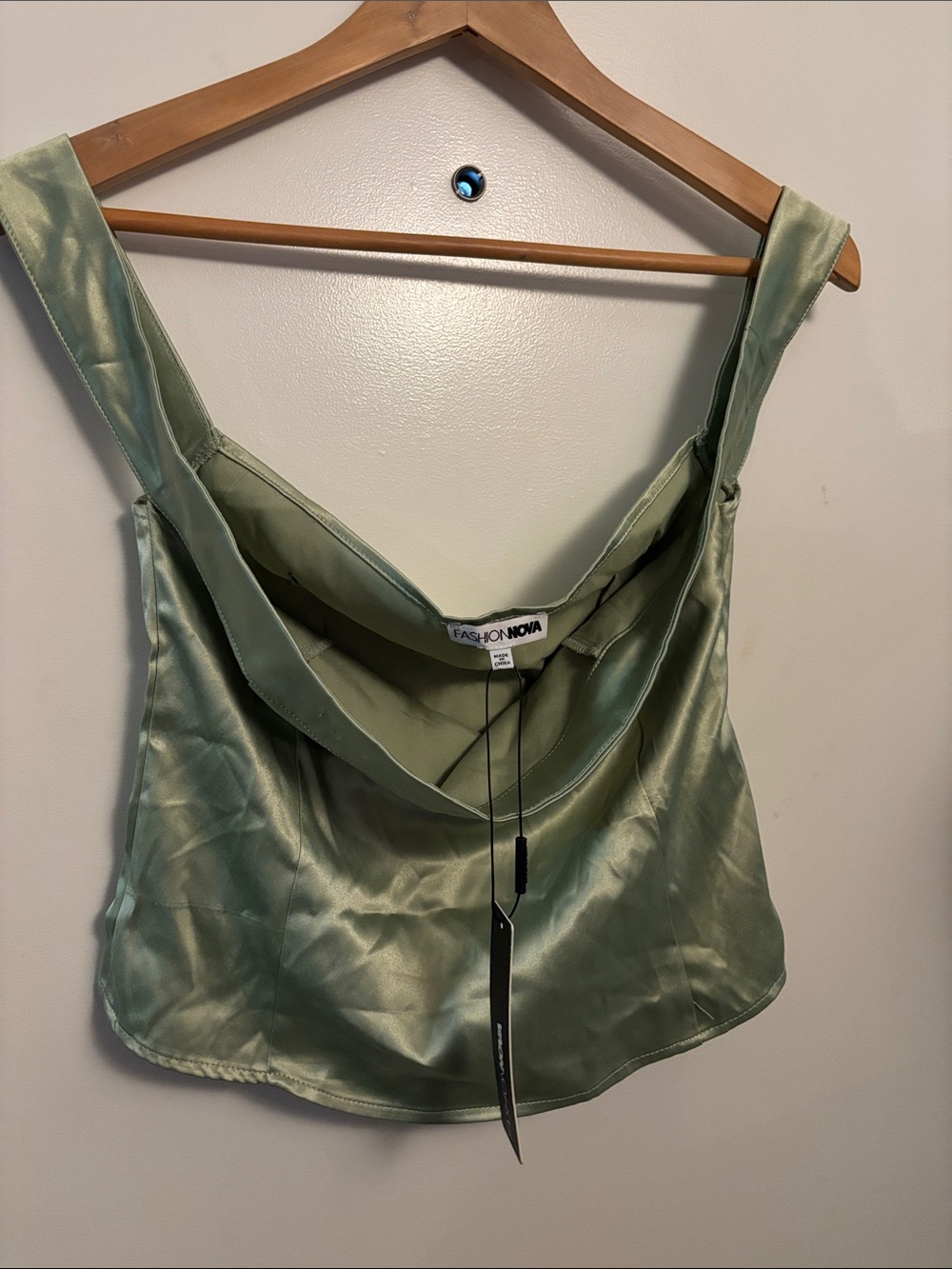 Fashion Nova Satin Cowl Crop Top in Sage Green